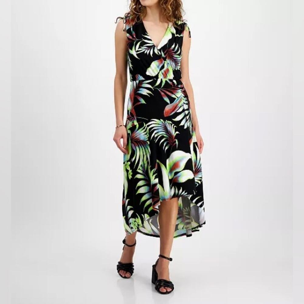 RACHEL Rachel Roy Women's Eulalie Shoulder-Tie High-Low Dress Lime Tropical Sz S